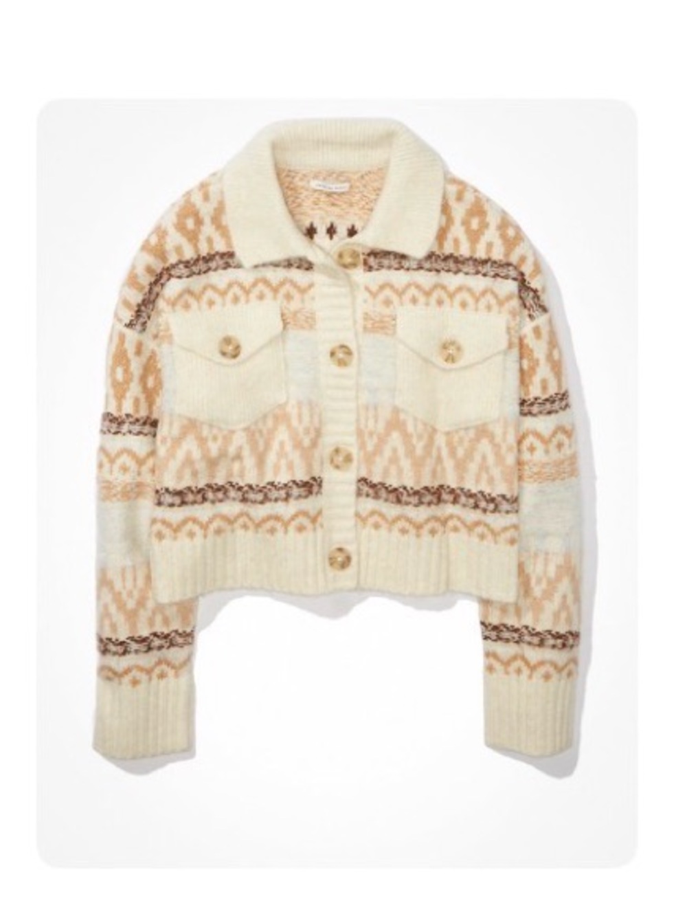 2022 American Eagle Outfitters Cream & Tan Patterned Knit Sweater